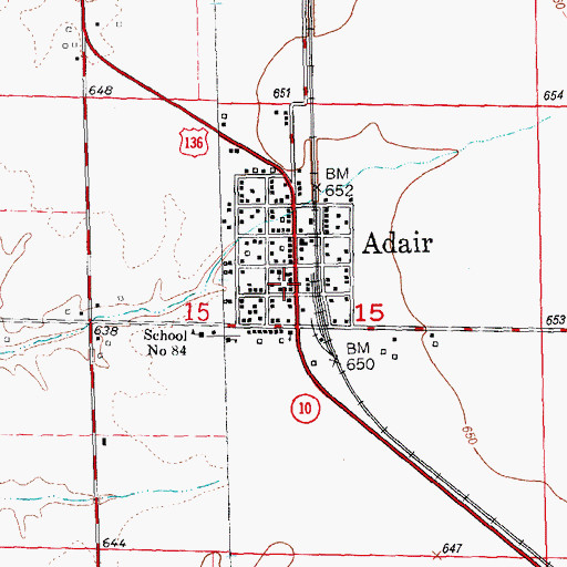 Topographic Map of Adair Census Designated Place, IL