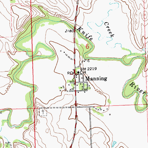 Topographic Map of Manning Census Designated Place, ND