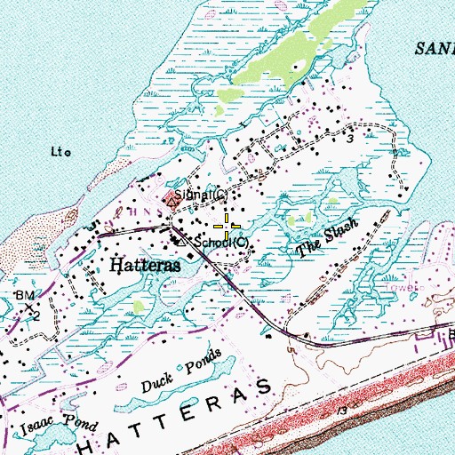 Topographic Map of Hatteras Census Designated Place, NC