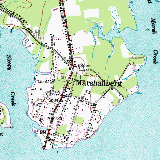 Topographic Map of Marshallberg Census Designated Place, NC