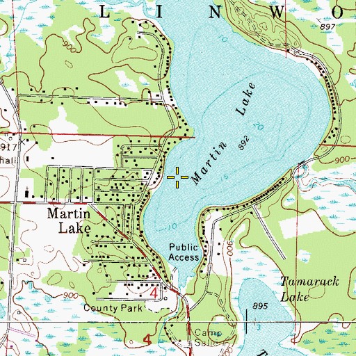 Topographic Map of Martin Lake Census Designated Place, MN
