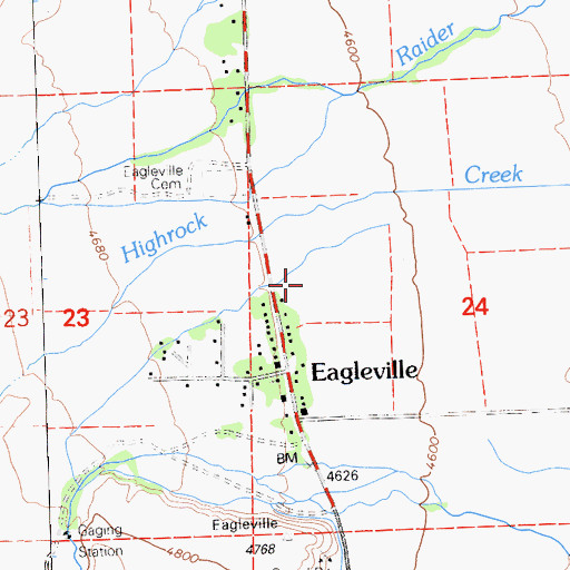 Topographic Map of Eagleville Census Designated Place, CA