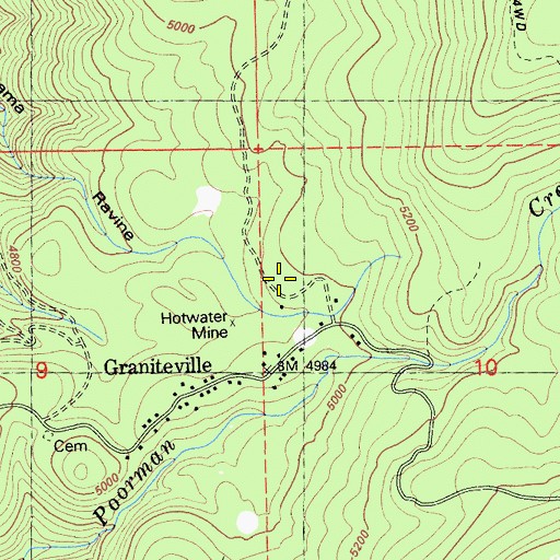 Topographic Map of Graniteville Census Designated Place, CA