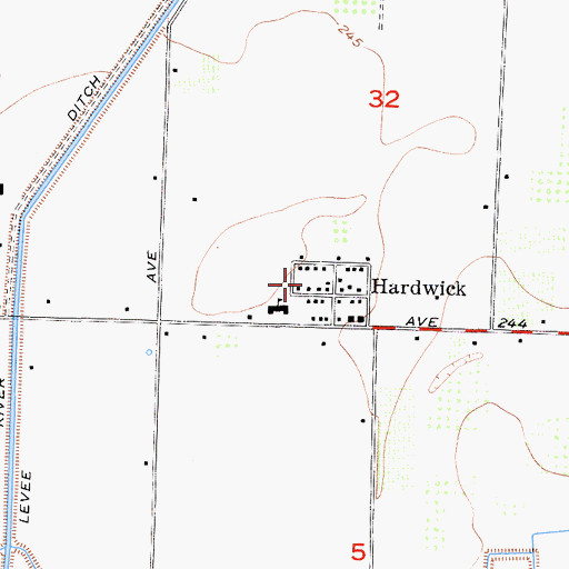Topographic Map of Hardwick Census Designated Place, CA