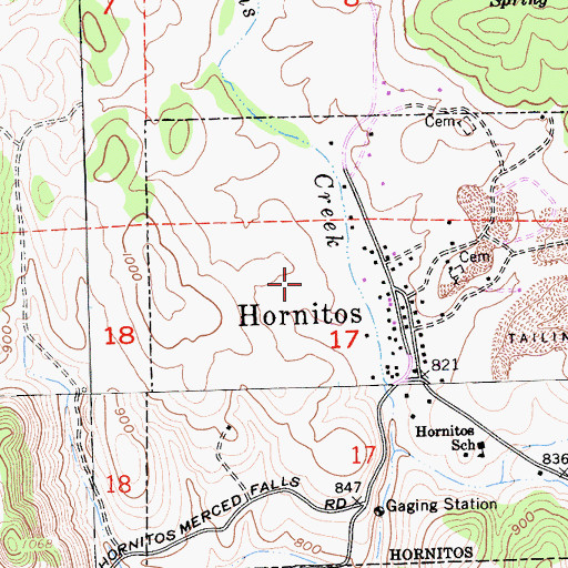Topographic Map of Hornitos Census Designated Place, CA