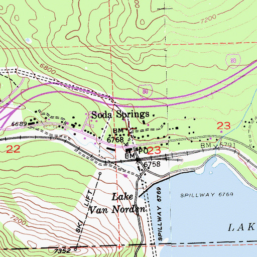 Topographic Map of Soda Springs Census Designated Place, CA