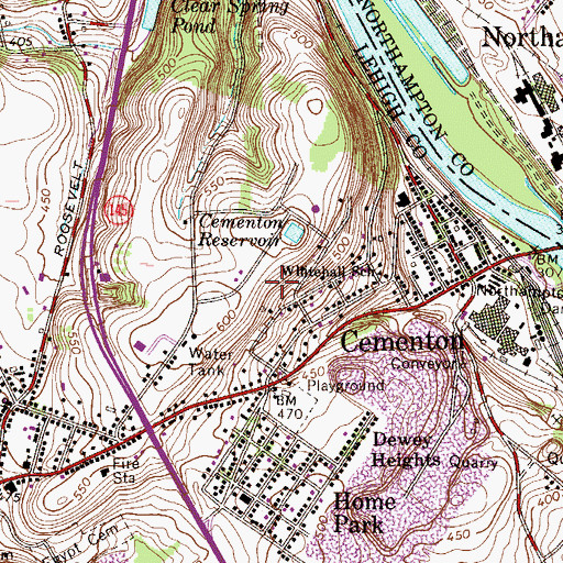 Topographic Map of Cementon Census Designated Place, PA
