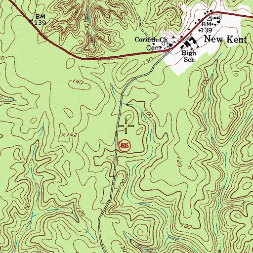 Topographic Map of New Kent Census Designated Place, VA