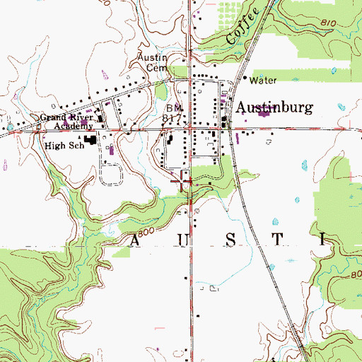 Topographic Map of Austinburg Census Designated Place, OH