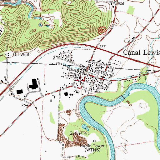 Topographic Map of Canal Lewisville Census Designated Place, OH