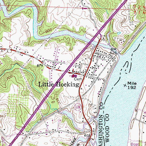 Topographic Map of Little Hocking Census Designated Place, OH