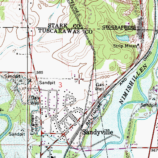 Topographic Map of Sandyville Census Designated Place, OH