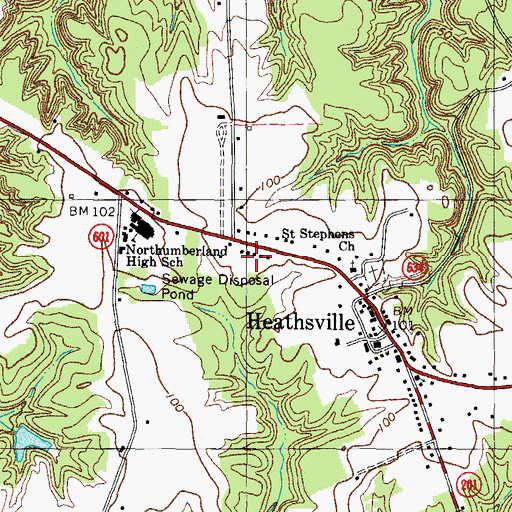 Topographic Map of Heathsville Census Designated Place, VA