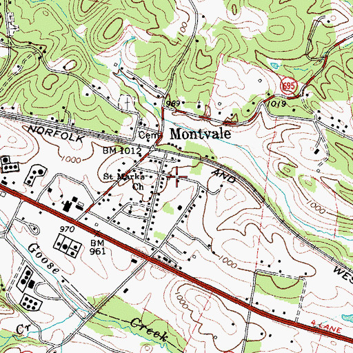 Topographic Map of Montvale Census Designated Place, VA