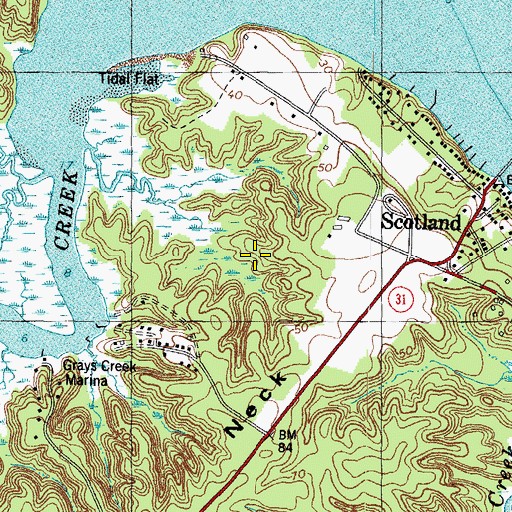 Topographic Map of Scotland Census Designated Place, VA