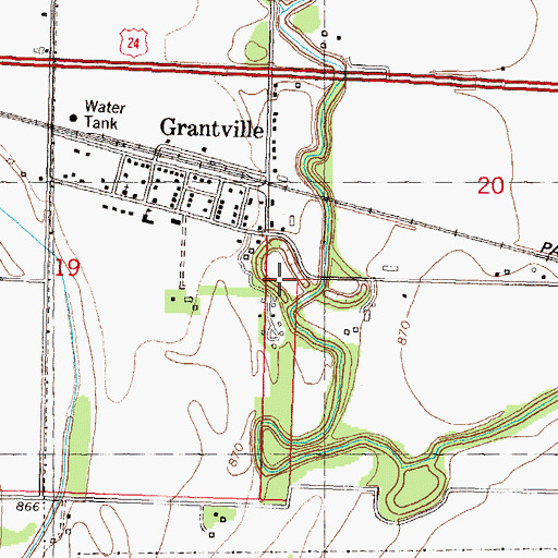 Topographic Map of Grantville Census Designated Place, KS