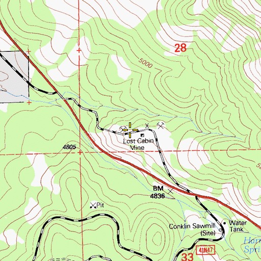 Topographic Map of Lost Cabin Mine, CA