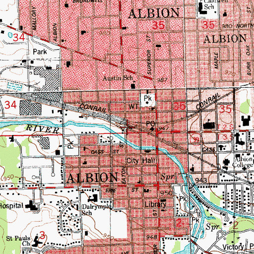 Topographic Map of Albion Station, MI