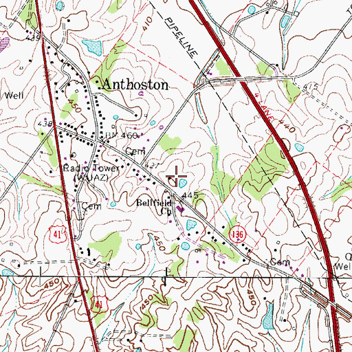 Topographic Map of Anthoston Census Designated Place, KY