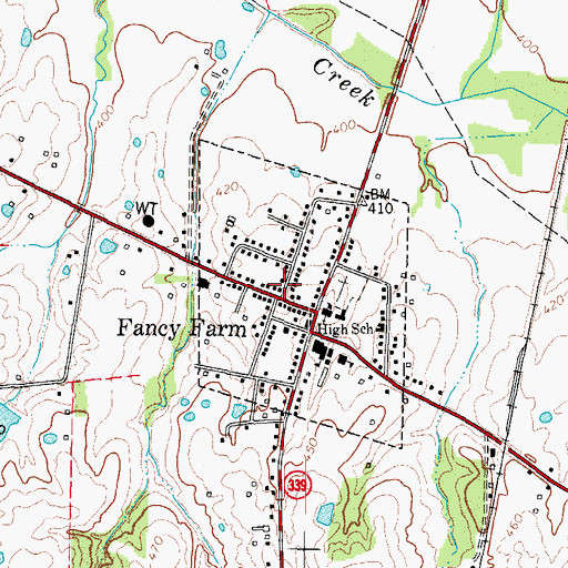 Topographic Map of Fancy Farm Census Designated Place, KY