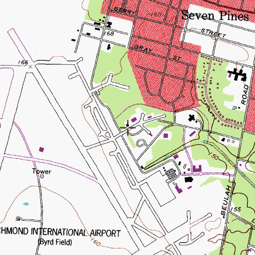Topographic Map of Sandston Census Designated Place, VA