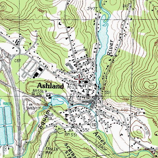 Topographic Map of Ashland Census Designated Place, NH