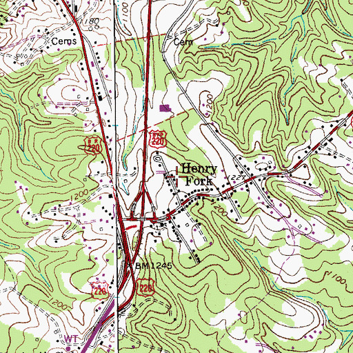 Topographic Map of Henry Fork Census Designated Place, VA