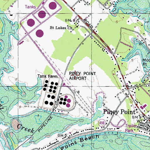 Topographic Map of Piney Point Census Designated Place, MD