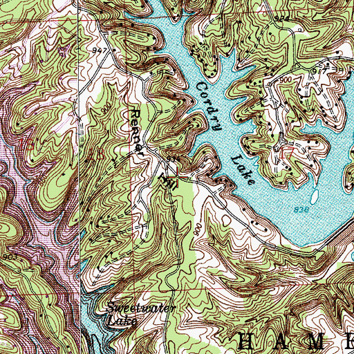 Topographic Map of Cordry Sweetwater Lakes, IN