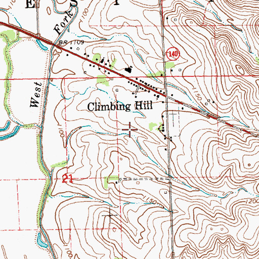 Topographic Map of Climbing Hill Census Designated Place, IA
