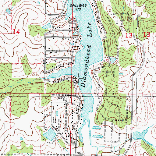 Topographic Map of Diamondhead Lake Census Designated Place, IA