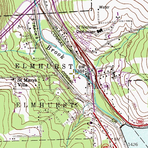 Topographic Map of Elmhurst Census Designated Place, PA