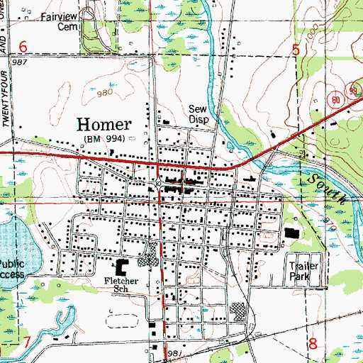 Topographic Map of Homer Post Office, MI