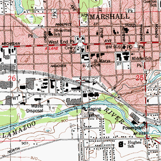 Topographic Map of Marshall Station, MI