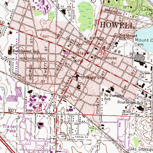 Topographic Map of Howell Post Office, MI