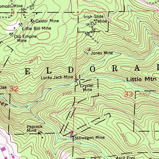 Topographic Map of Lucky Jack Mine, CA