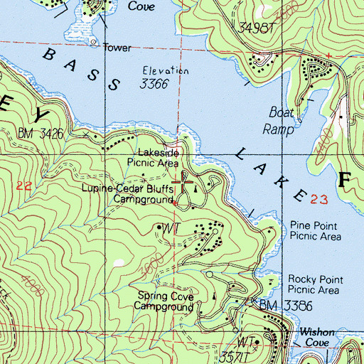 Topographic Map of Lupine-Cedar Bluffs Campground, CA