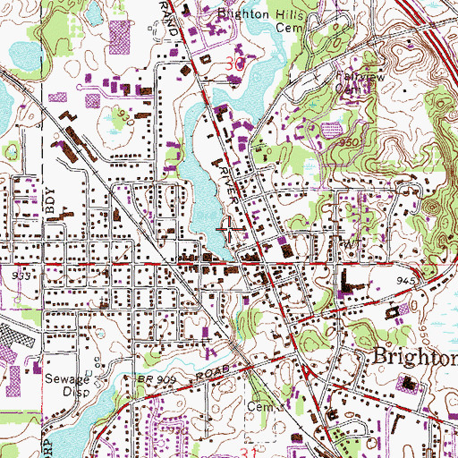 Topographic Map of Brighton Village Cemetery Historical Marker, MI