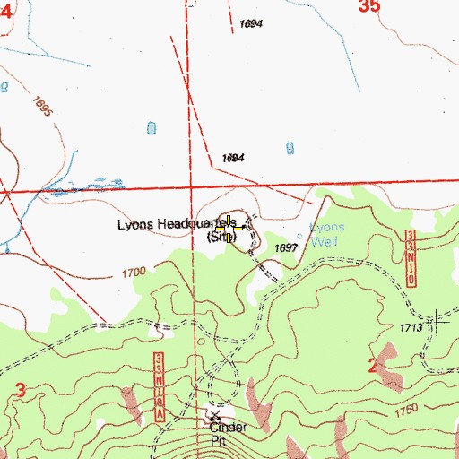 Topographic Map of Lyons Headquarters, CA