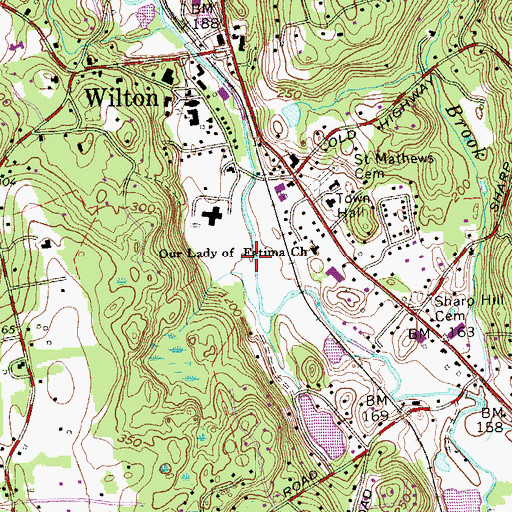 Topographic Map of Wilton Center Census Designated Place, CT