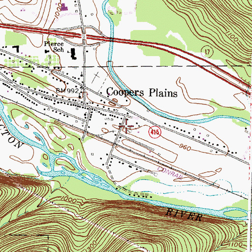 Topographic Map of Coopers Plains Census Designated Place, NY