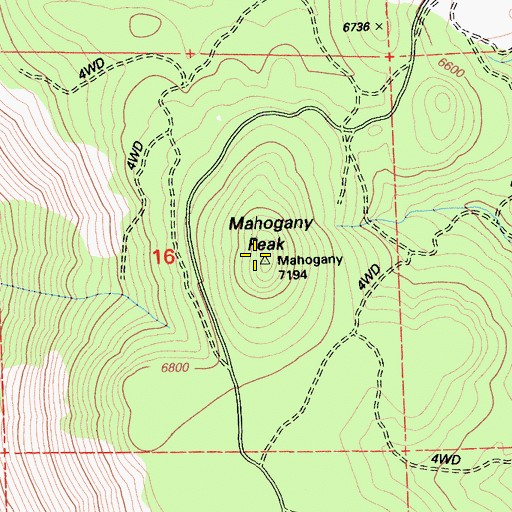 Topographic Map of Mahogany Peak, CA