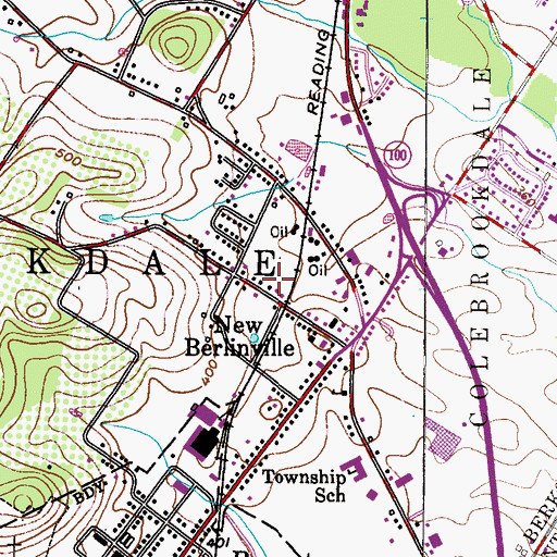Topographic Map of New Berlinville Census Designated Place, PA