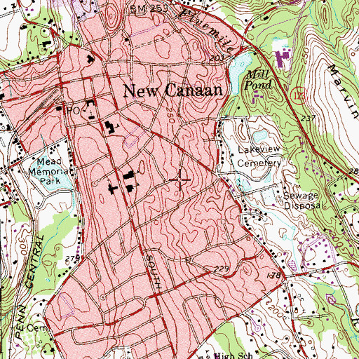 Topographic Map of New Canaan Census Designated Place, CT