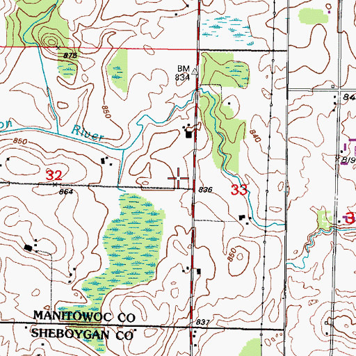 Topographic Map of Misty River Dairy, WI