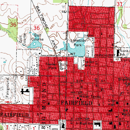 Topographic Map of Fairfield Estates, IL