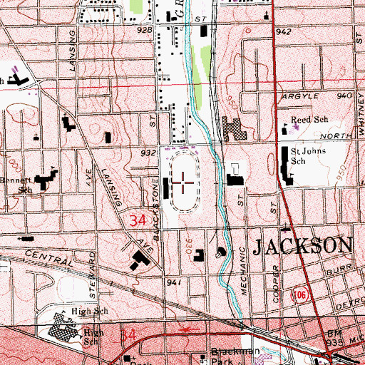 Topographic Map of Jackson Harness Raceway, MI