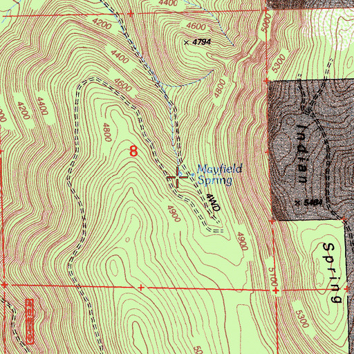 Topographic Map of Mayfield Spring, CA