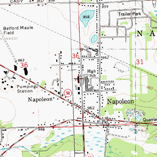Topographic Map of Napoleon Middle School, MI