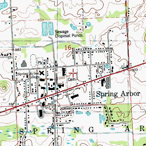 Topographic Map of Spring Arbor Cemetery, MI